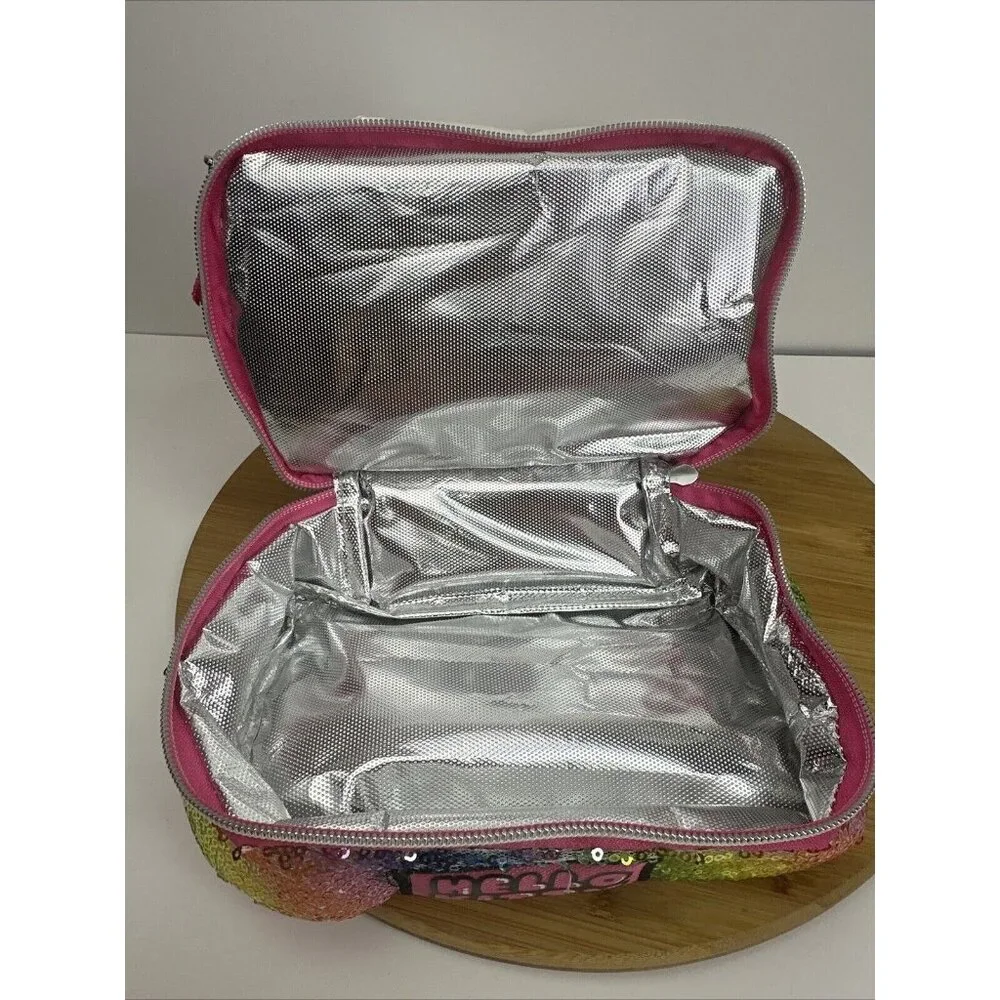 Sanrio Hello‎ Kitty Kids Lunch Box 3-D Ears and Rainbow Sequins Insulated Bag